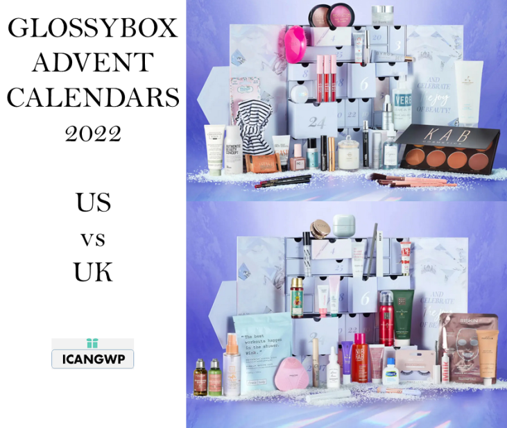 glossybox beauty advent calendar 2022 us and Uk icangwp